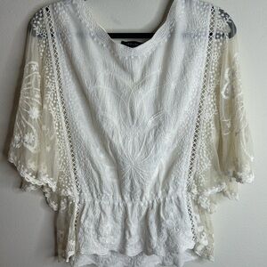New Look White Lace Blouse with Sheer Sleeves